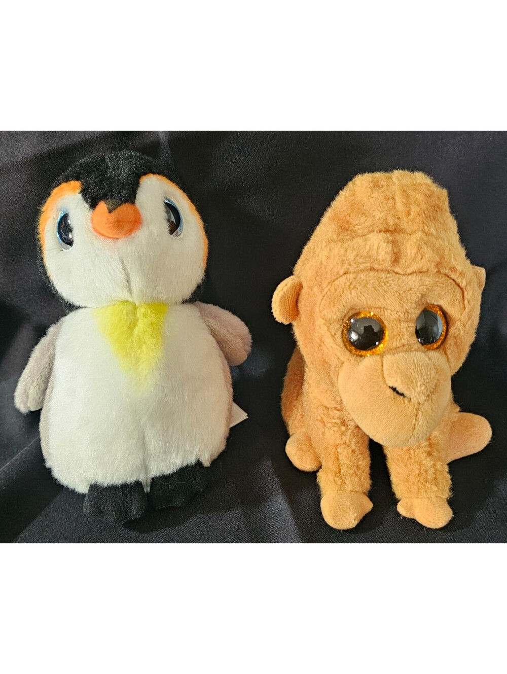 (2pc) Ty Beanie Babies Velvety Plush Gorilla Monroe Penguin Pongo 6" Multicolor